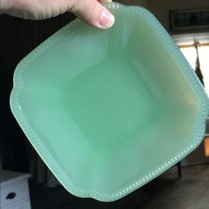 Vintage Jadeite Green Glass 6" Square Dish Beveled Corner Ridged Edge Unmarked